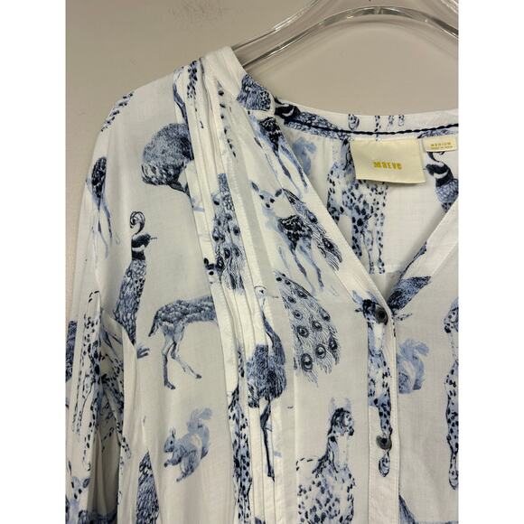 Maeve Animal Printed Top Blue Sz Medium Whimsical Boho - Picture 5 of 9